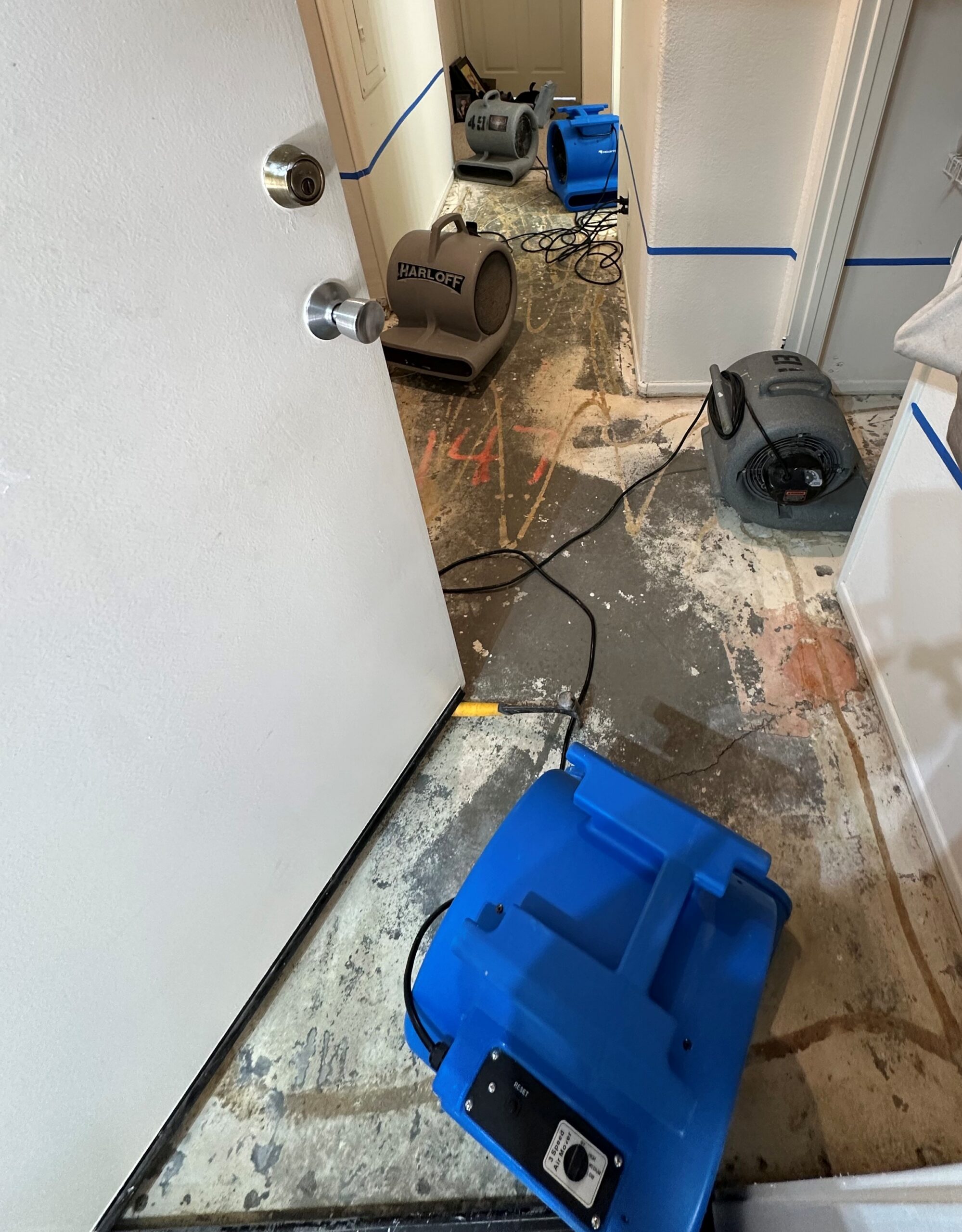 Expert structural drying setup after water damage in Anaheim home with commercial equipment